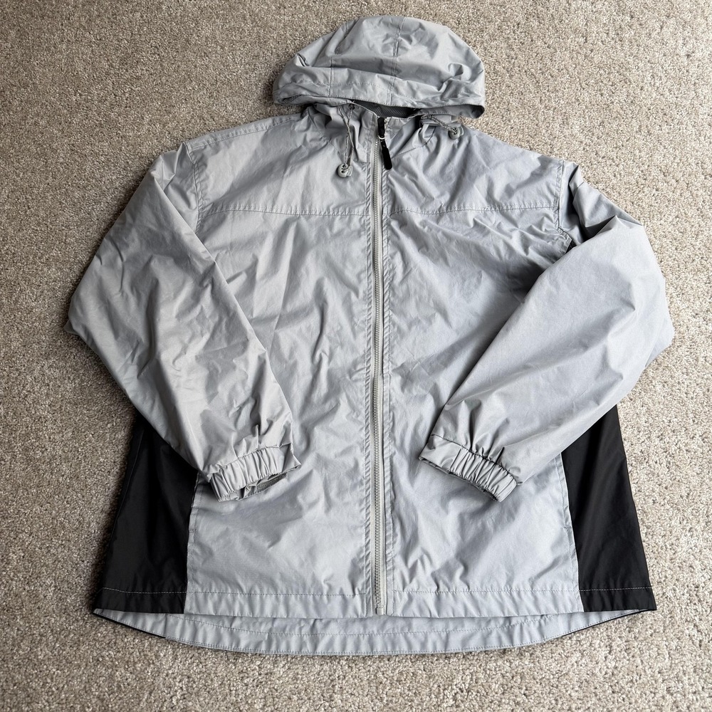 Y2K I 5 Windbreaker Jacket Mens Large Gray Hooded Full Zip Mesh Lined Colorblock